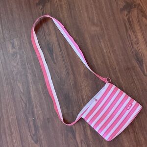 Vintage- Zip it Pink and White Striped Crossbody Bag. It unzips!